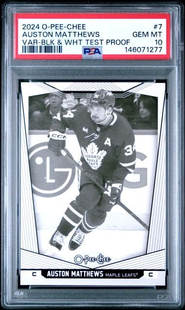 AUSTON MATTHEWS 2024 O-PEE-CHEE VARIATION BLACK WHITE SP #7 PSA 10 GEM POP 1/1