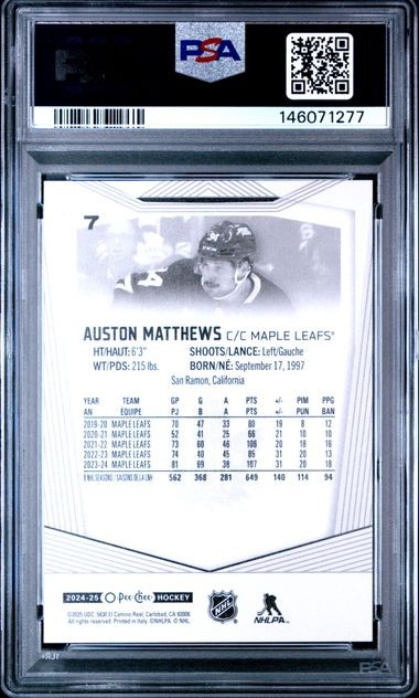 AUSTON MATTHEWS 2024 O-PEE-CHEE VARIATION BLACK WHITE SP #7 PSA 10 GEM POP 1/1 view 2
