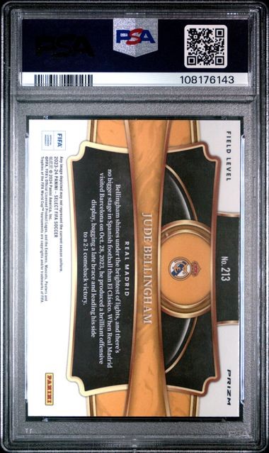JUDE BELLINGHAM 2023 PANINI SELECT FIELD LEVEL PURPLE MOJO PRIZM 213 PSA 10 POP4 view 2
