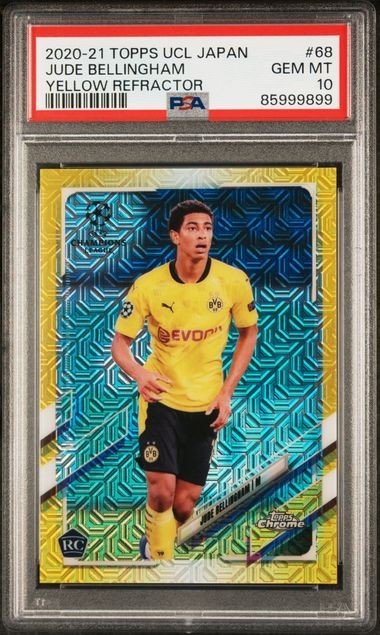 JUDE BELLINGHAM 2020 TOPPS CHROME JAPAN YELLOW REFRACTOR RC #D 60/150 PSA 10