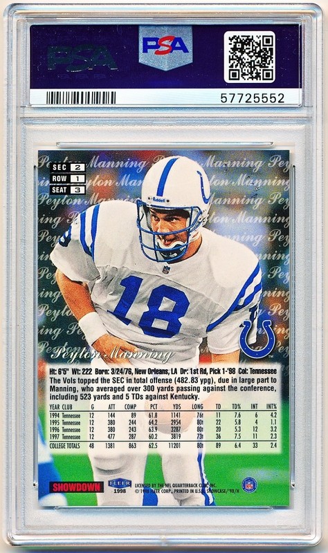 1998 Flair Showcase Peyton Manning Row 1 Rc #3 PSA 8 - POP 106 view 2