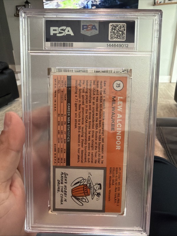 vintage PSA 1 - TOPPS 1970 LEW ALCINDOR BASKETBALL CARD #75 - BUCKS / LA LAKERS view 2