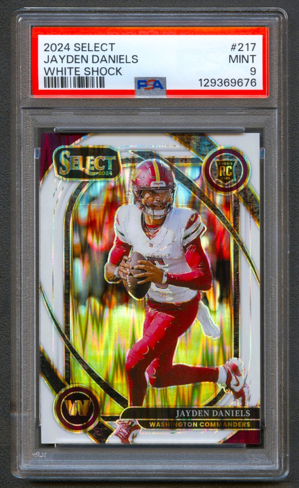 JAYDEN DANIELS 2024 SELECT CLUB LEVEL WHITE SHOCK PRIZM REFRACTOR RC /199 PSA 9
