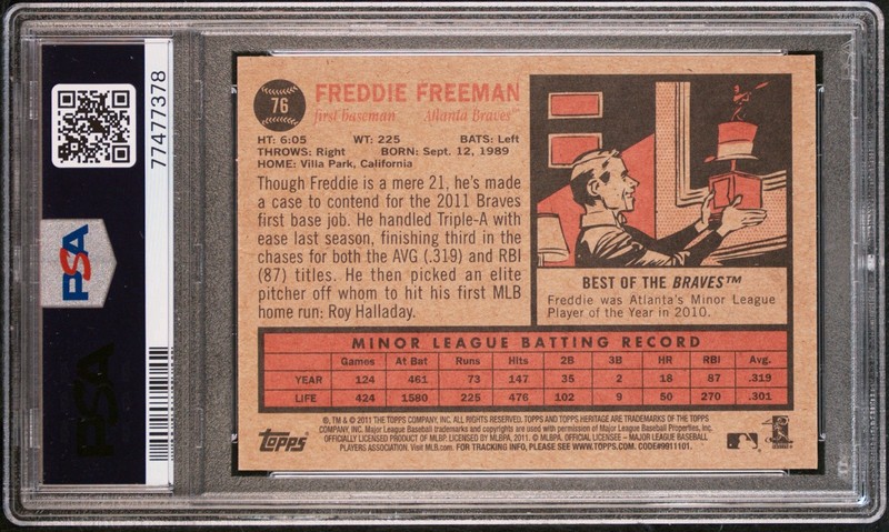 2011 Topps Heritage 🔥FREDDIE FREEMAN🔥 RC Flagship Rookie PSA 9 🌟 Mint view 2