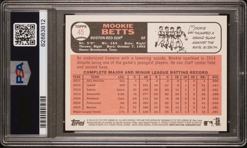 2015 Topps Heritage 🔥MOOKIE BETTS🔥 Heritage “Rookie” PSA 9 🌟 Mint view 2