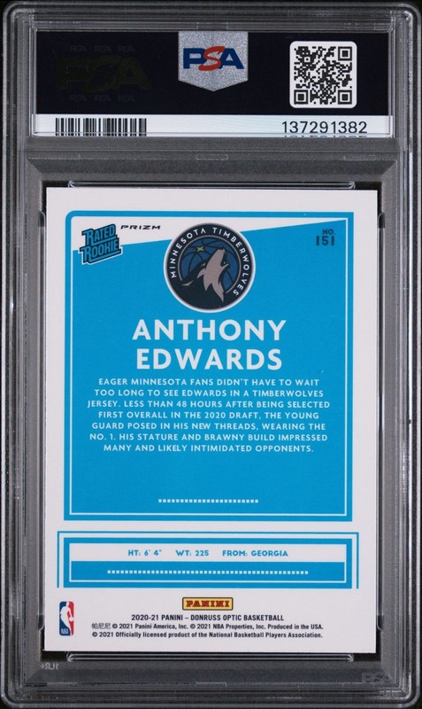 2020 PANINI DONRUSS OPTIC #151 ANTHONY EDWARDS HYPER PINK psa 8 view 2