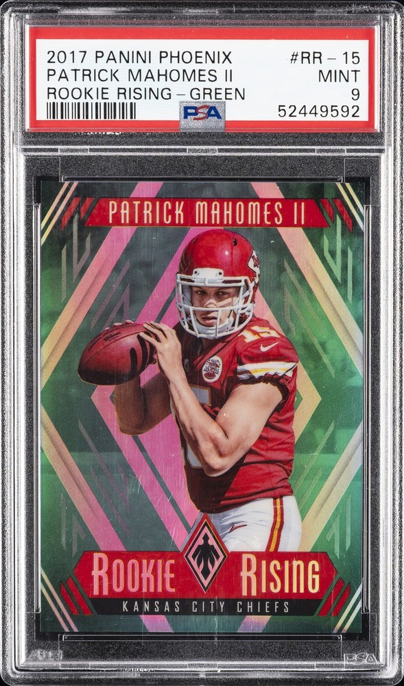 2017 PANINI PHOENIX ROOKIE RISING GREEN #RR-15 PATRICK MAHOMES II RC /10 PSA 9