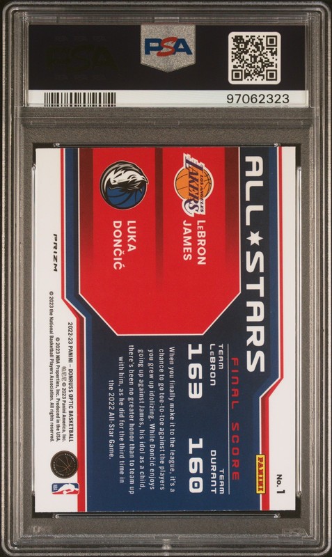 2022 PANINI DONRUSS OPTIC ALL-STARS HOLO #1 LEBRON JAMES/LUKA DONCIC PSA 9 view 2