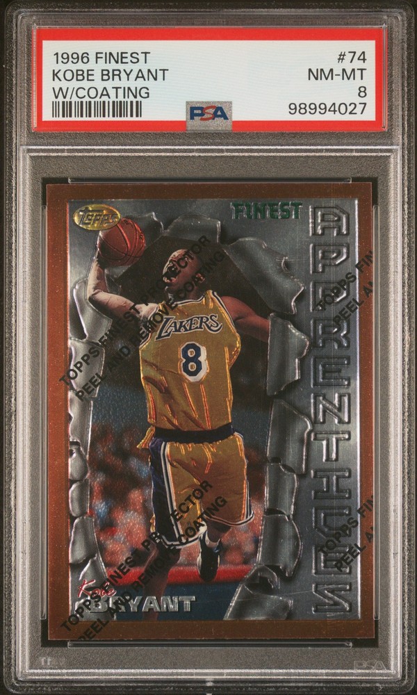 1996 FINEST W/COATING #74 KOBE BRYANT ROOKIE RC PSA 8