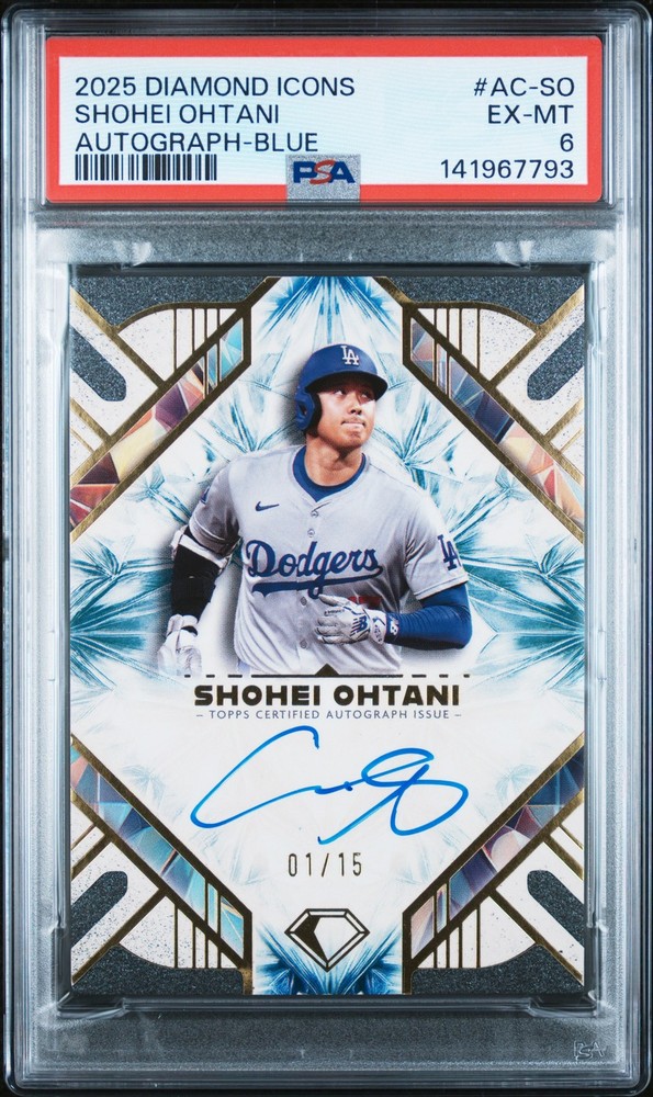 2025 TOPPS DIAMOND ICONS AUTO BLUE #AC-SO SHOHEI OHTANI 1/15 PSA 6
