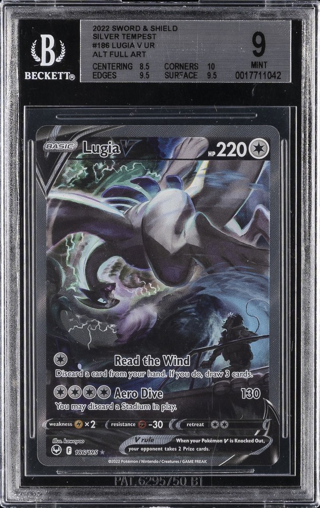 2022 POKEMON SWORD & SHIELD SILVER TEMPEST #186 FULL ART/LUGIA V BGS 9