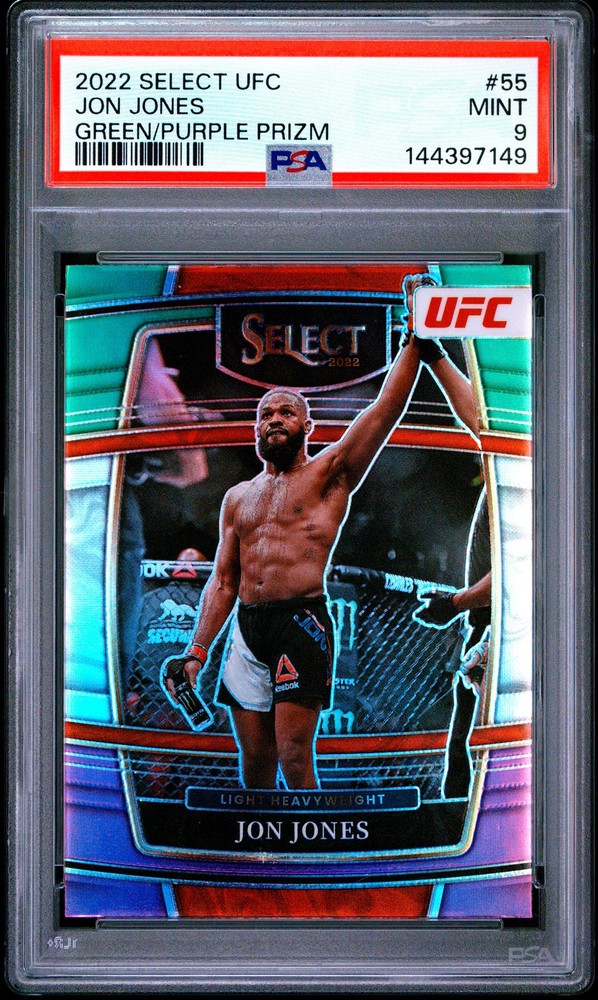 2022 PANINI SELECT UFC GREEN & PURPLE PRIZM #55 JON JONES PSA 9
