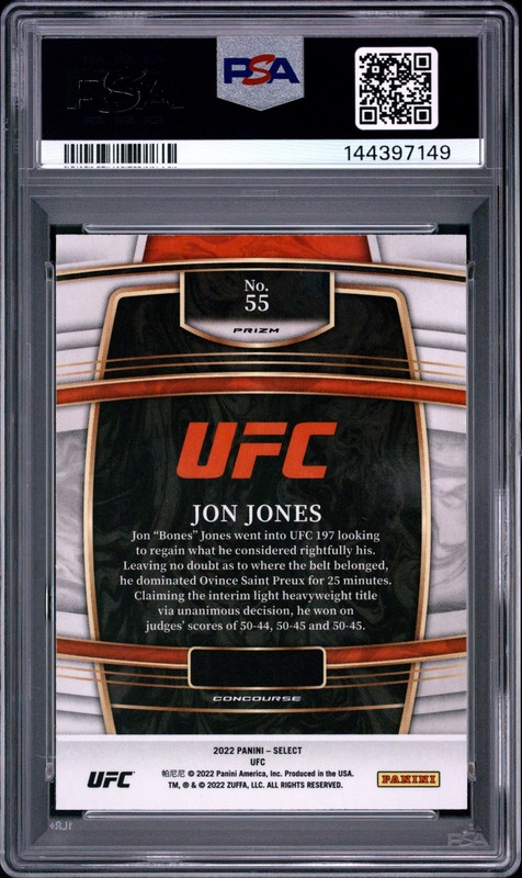2022 PANINI SELECT UFC GREEN & PURPLE PRIZM #55 JON JONES PSA 9 view 2