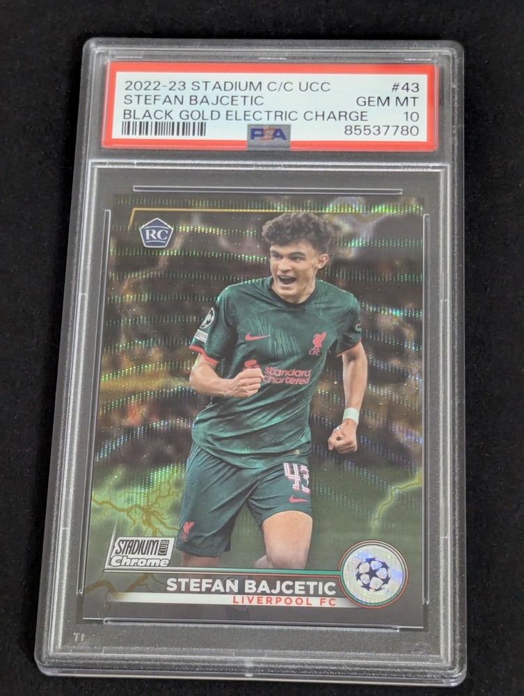 2022-23 Stefan Bajcetic Topps Stadium Club Chrome Black Gold Rookie /35 PSA 10 view 1