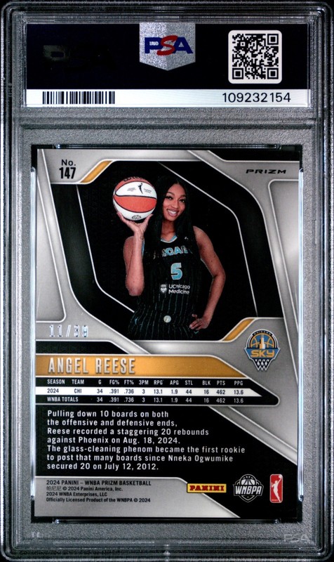 PSA 8 2024 Prizm WNBA Angel Reese #147 Black Velocity /39 Rookie view 2