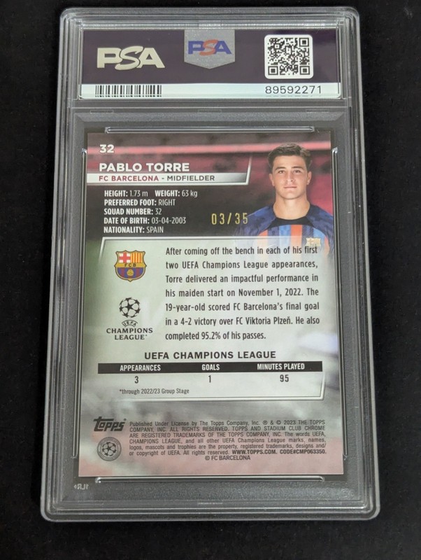 2022-23 Pablo Torre Topps Stadium Club Chrome Black/Gold Rookie /35 PSA 10 view 2