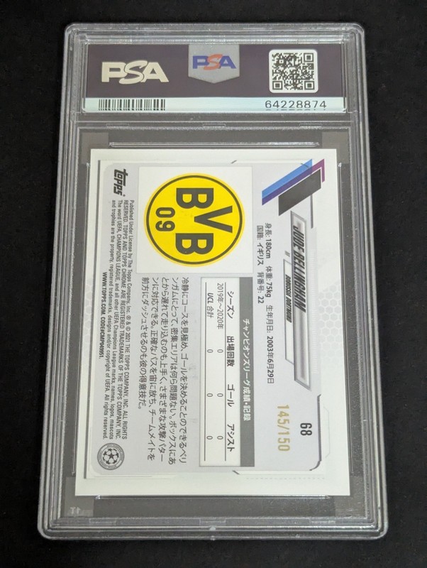 PSA 9 2020-21 Topps UCL Japan Edition Jude Bellingham Yellow Refractor RC /150 view 2