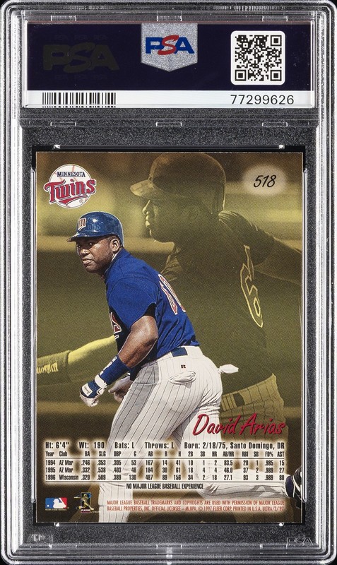 1997 ULTRA (ORTIZ) #518 DAVID ARIAS ROOKIE RC PSA 8 view 2