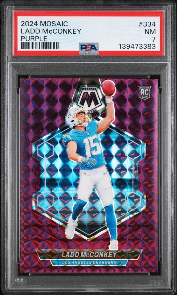 2024 PANINI MOSAIC PURPLE #334 LADD MCCONKEY ROOKIE RC /49 PSA 7