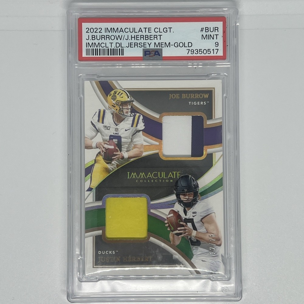 2022 Immaculate Joe Burrow Justin Herbert Game Worn Patches /25 LSU OREGON PSA 9