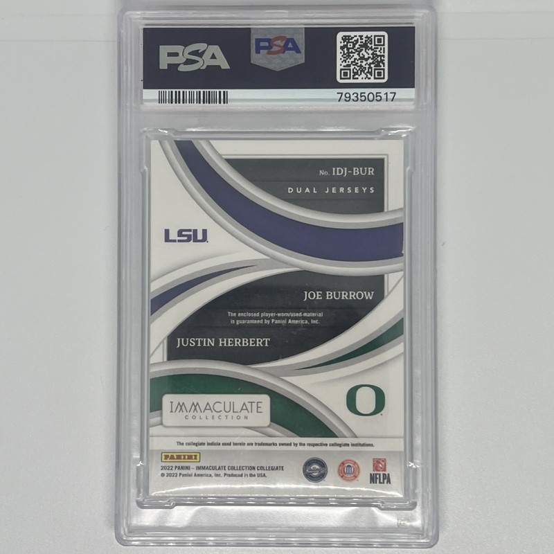 2022 Immaculate Joe Burrow Justin Herbert Game Worn Patches /25 LSU OREGON PSA 9 view 2