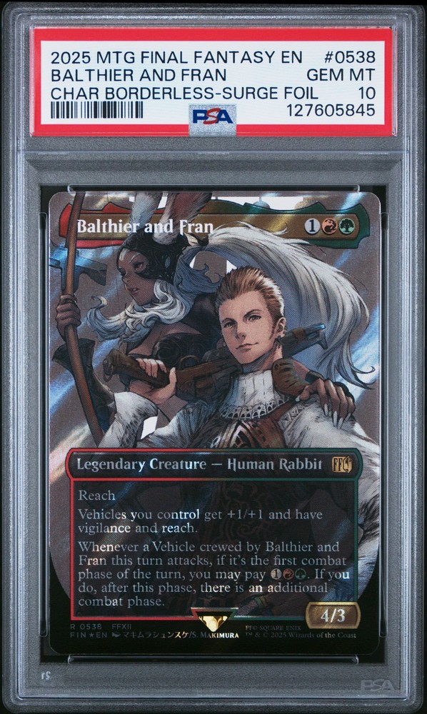 2025 MTG FINAL FANTASY CHARACTER BORDERLESS-SURGE FOIL BALTHIER AND FRAN PSA 10