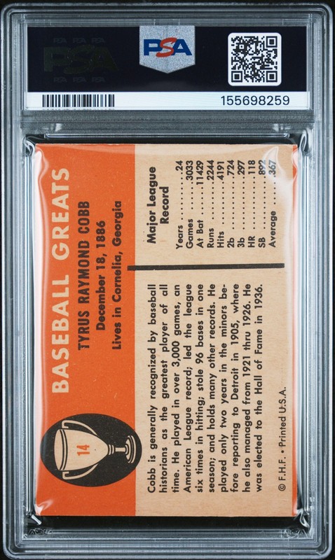 1961 FLEER #14 TY COBB PSA 6 view 2