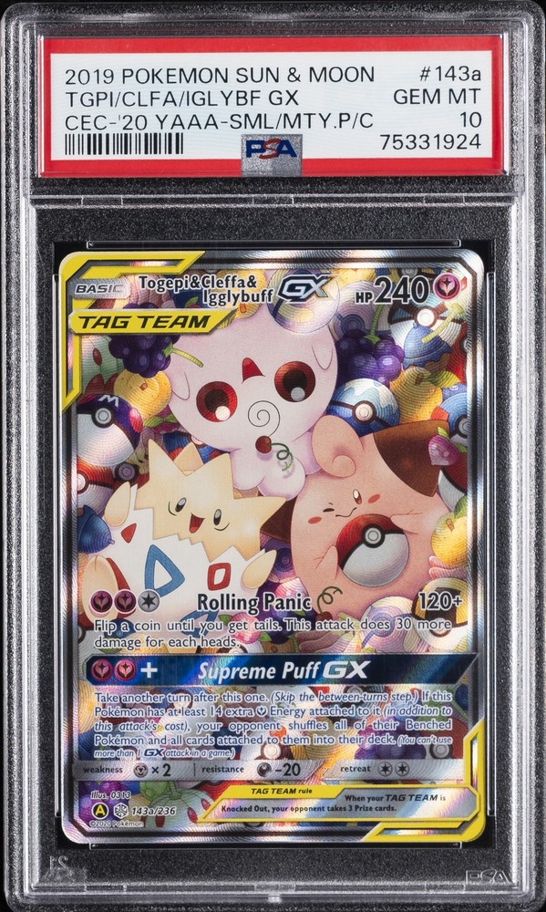 2019 POKEMON SUN & MOON COSMIC ECLIPSE TOGEPI & CLEFFA & IGGLYBUFF GX PSA 10