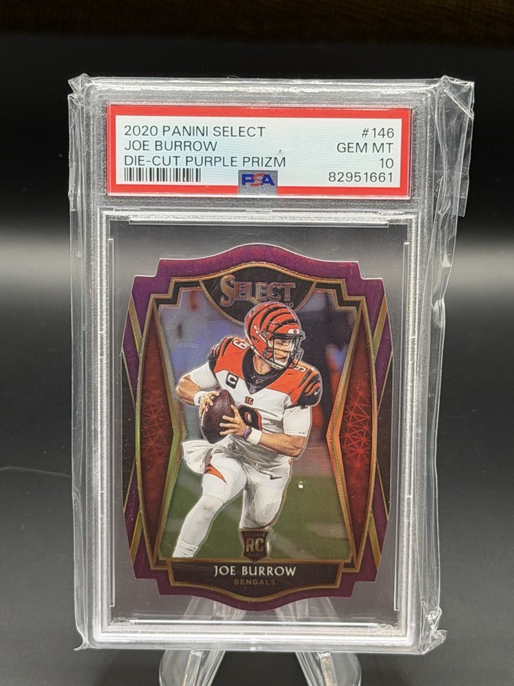2020 Select - Premier Level Joe Burrow #146 Purple Prizm Die-Cut (RC) PSA 10