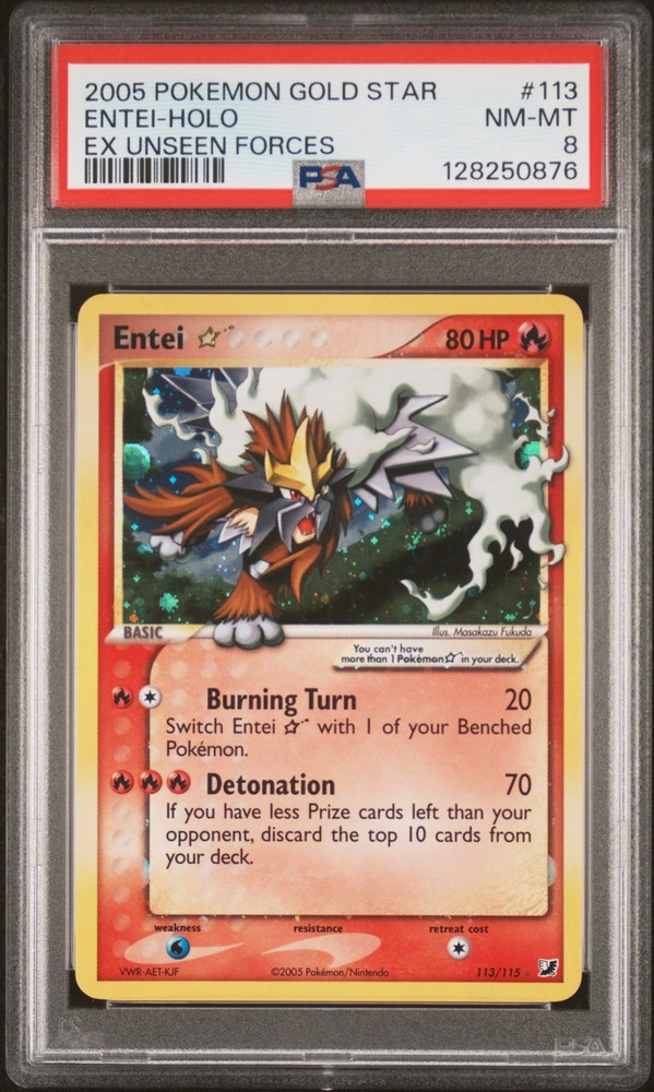 2005 POKEMON EX UNSEEN FORCES GOLD STAR #113 ENTEI-HOLO PSA 8