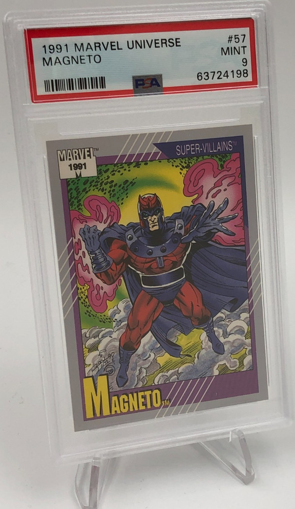 1991 MARVEL UNIVERSE trading card MAGNETO #157 MCU VILLIANS graded PSA MINT 9
