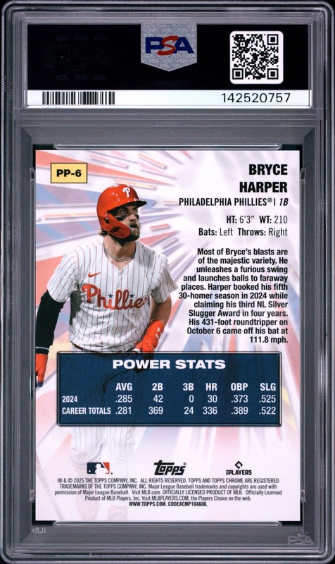 2025 TOPPS CHROME LOGOFRACTOR EDITION POWER PLAYERS BRYCE HARPER 10/25 PSA 10 view 2