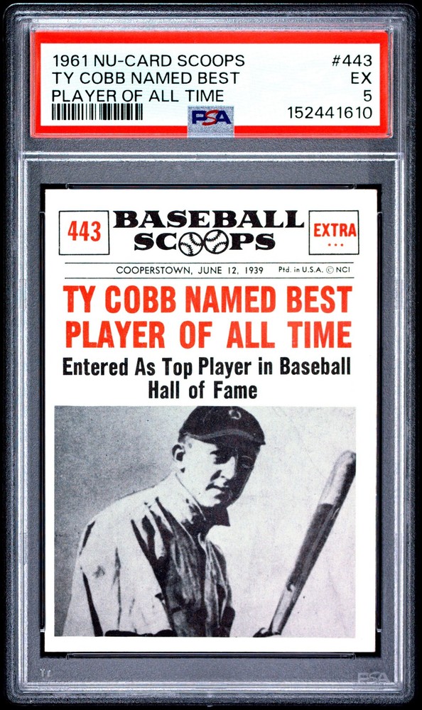 1961 NU-CARD SCOOPS PLAYER OF ALL TIME #443 TY COBB NAMED BEST PSA 5