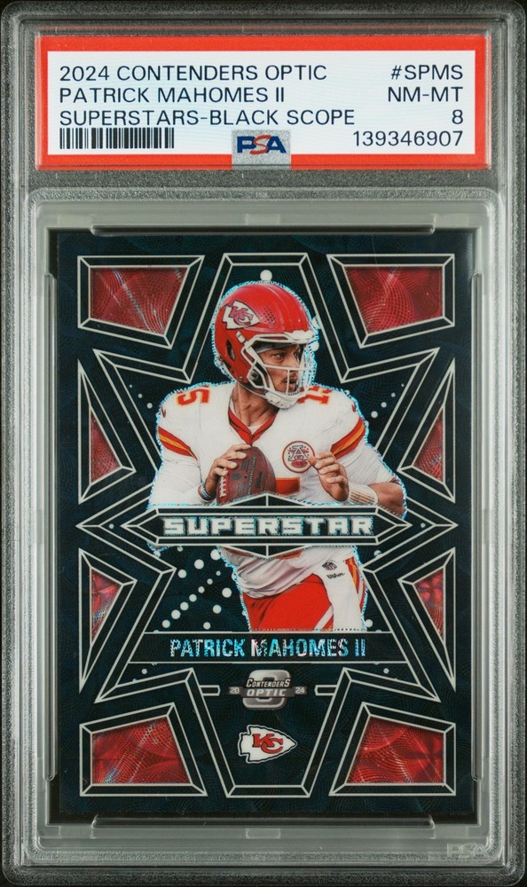 2024 CONTENDERS OPTIC SUPERSTARS BLACK SCOPE PATRICK MAHOMES II 13/25 PSA 8
