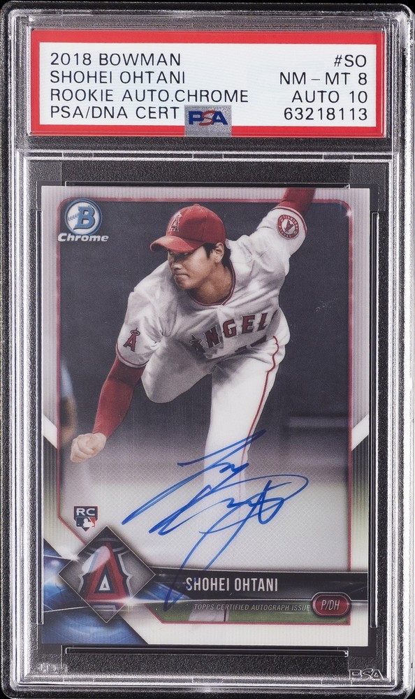 2018 BOWMAN ROOKIE AUTOS CHROME #SO SHOHEI OHTANI ROOKIE RC PSA 8 AUTO 10