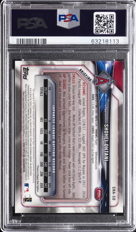 2018 BOWMAN ROOKIE AUTOS CHROME #SO SHOHEI OHTANI ROOKIE RC PSA 8 AUTO 10 view 2