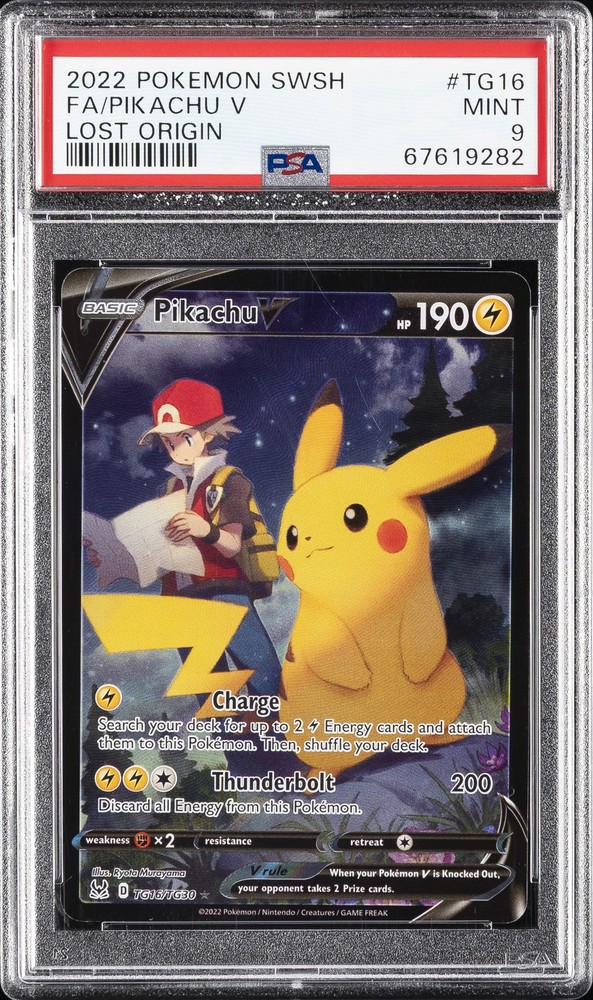 2022 POKEMON SWORD & SHIELD LOST ORIGIN #TG16 FULL ART/PIKACHU V PSA 9