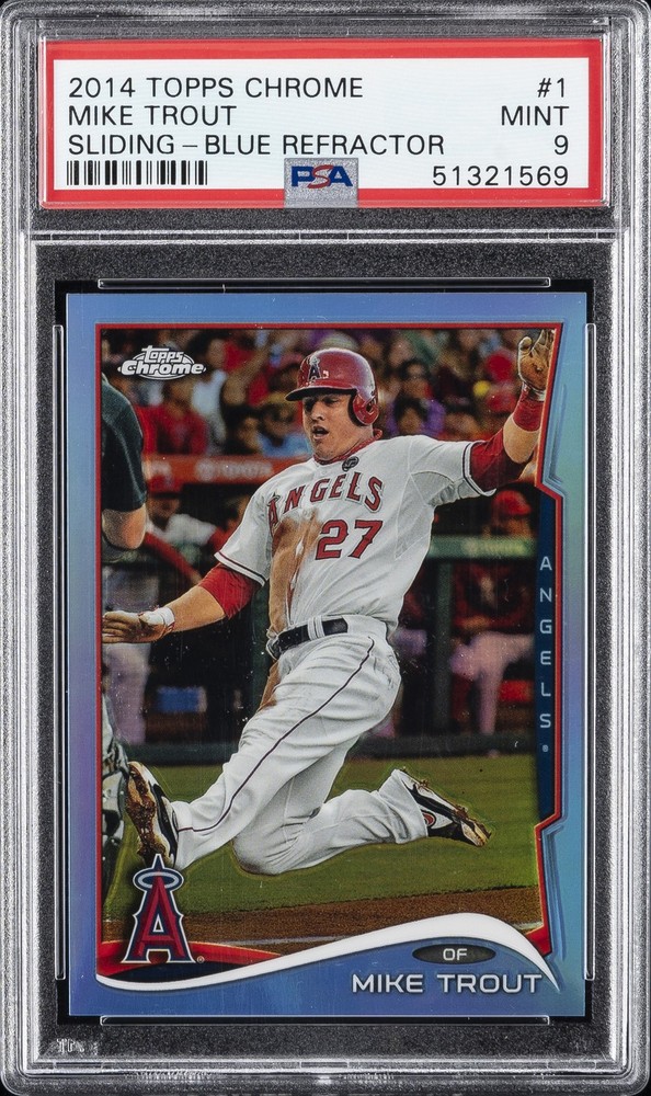 2014 TOPPS CHROME BLUE REFRACTOR #1 MIKE TROUT #/199 PSA 9
