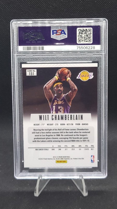 2012-13 Panini Prizm Wilt Chamberlain #151 PSA 10 GEM MT - HOF Lakers Legend view 2