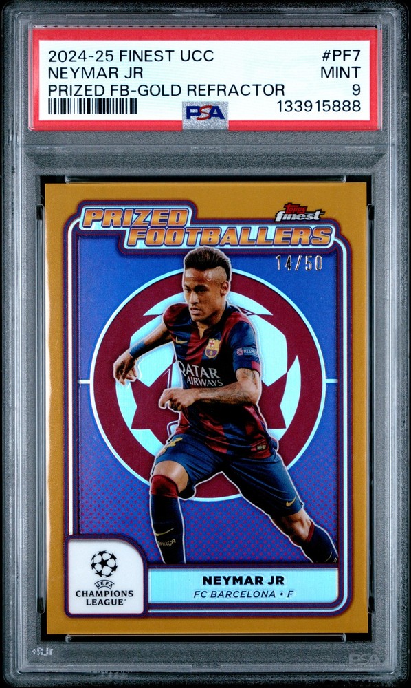TOPPS FINEST UEFA CLUB COMPETITIONS PRIZED FOOTBALLERS NEYMAR JR 14/50 PSA 9