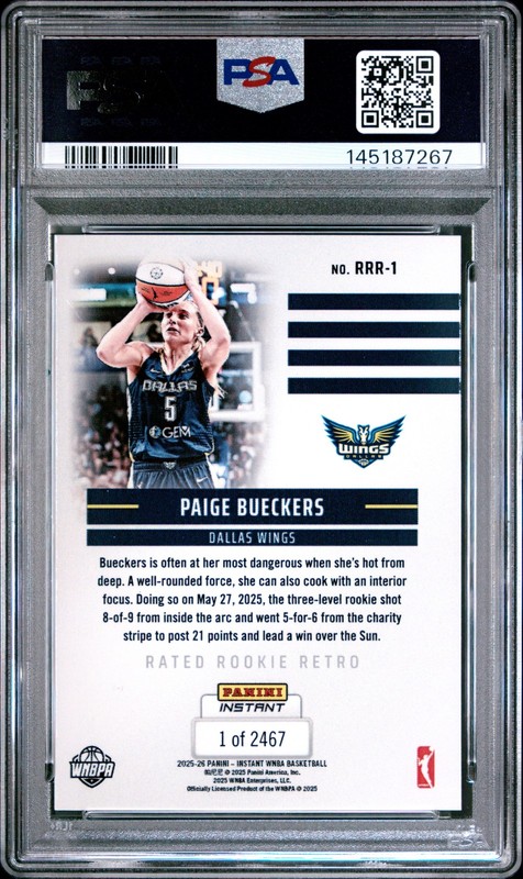 2025 PANINI INSTANT WNBA RATED ROOKIE RETRO #RRR-1 PAIGE BUECKERS PSA 9 view 2