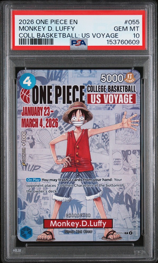 2026 ONE PIECE PROMO COLLEGE BASKETBALL: US VOYAGE MONKEY D. LUFFY PSA 10