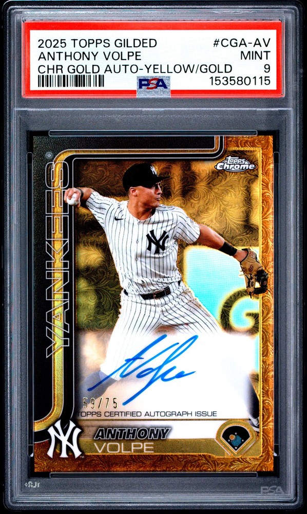 2025 TOPPS GILDED COLLECTION TOPPS CHROME GOLD AUTO ANTHONY VOLPE 59/75 PSA 9