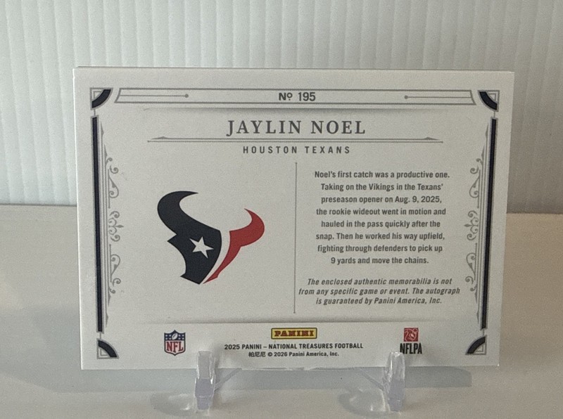 2025 Panini National Treasures Jaylin Noel RC NFL Shield Auto 1/1 Ssp Texans view 2
