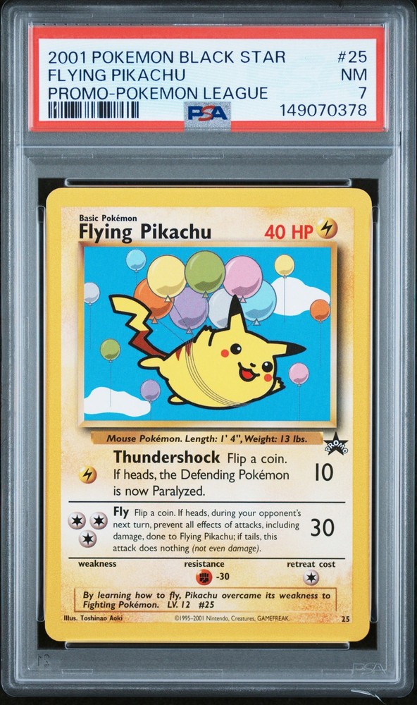 2001 POKEMON PROMO BLACK STAR POKEMON LEAGUE #25 FLYING PIKACHU PSA 7