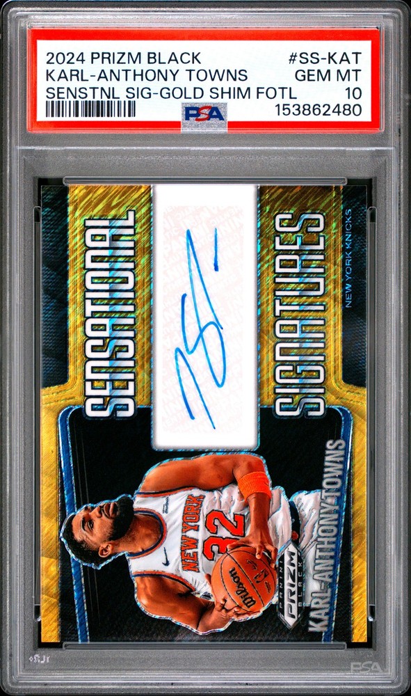 2024 PANINI PRIZM BLACK SENSATIONAL SIGNATURES KARL-ANTHONY TOWNS 5/10 PSA 10