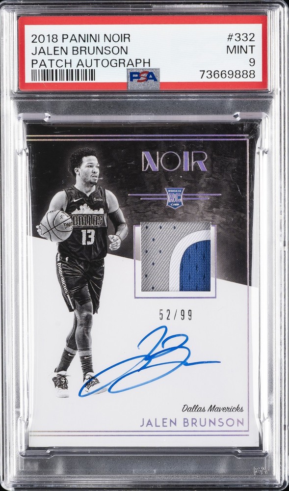 2018 PANINI NOIR PATCH AUTO #332 JALEN BRUNSON ROOKIE RC /99 PSA 9