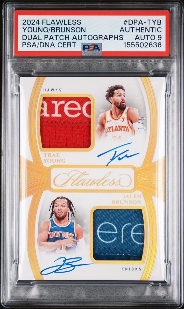 2024-25 FLAWLESS DUAL PATCH TAG AUTO JALEN BRUNSON/TRAE YOUNG /5 PSA AUTH AUTO 9