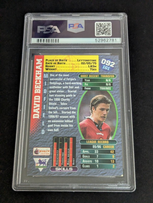 1996 Merlin Premier Gold - David Beckham #092 (RC) PSA 5 view 2