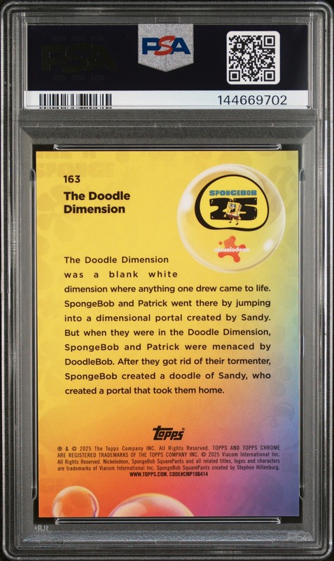 2025 TOPPS CHROME SPONGEBOB 25TH ANNIVERSARY #163 THE DOODLE DIMENSION PSA 10 view 2
